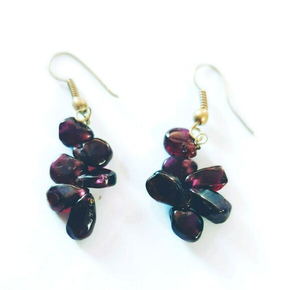 Vintage Boho Garnet Cluster Dangle Earrings - Picture 1 of 4